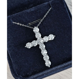 Silver Moissanite Cross Necklace with Box Chain - VANITYDIAMONDS